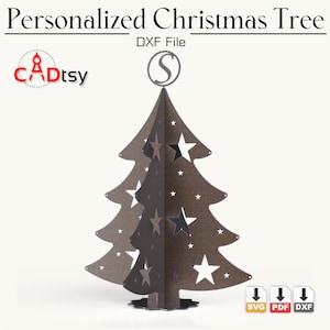 Kerstboom DXF SVG cnc lasersnijbestand, gepersonaliseerd decor kerstcadeau, volledig alfabet A-Z. Glowforge Lighburn-snijbestanden