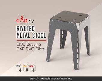 Riveted Metal Stool DXF, CNC Plasma Plan, Industrial DIY Metalwork Seating