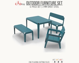 Outdoor Furniture Set DXF Files for CNC Plasma Cutting, Table Benches and Lounge Chair