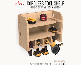 Cordless Tool Shelf DXF Files for CNC Router, 4-Slot Plywood Drill Organizer