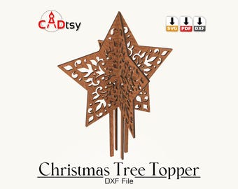 Weihnachtsbaumspitze SVG- und DXF-Dateien, lasergeschnittener Herrnhuter Stern für 3 mm und 4 mm Holz