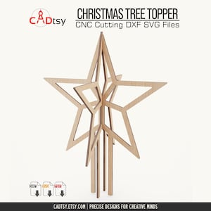 Christmas Tree Topper Star SVG, Laser Cut Files, 3D Wooden Holiday Decor DXF
