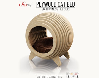 Cama para gato arquivos DXF para fresagem CNC, casa esférica de compensado em seis espessuras