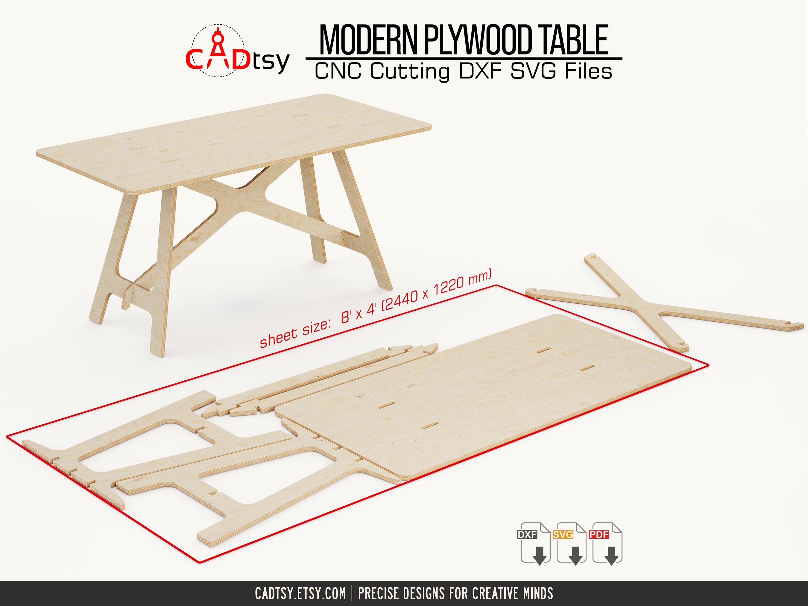 Wood Table DXF CNC Router Files • Modern Wooden Desk SVG - Etsy
