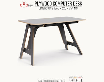 Plywood Computer Desk DXF Files for CNC Router, Flat Pack Desk Plans