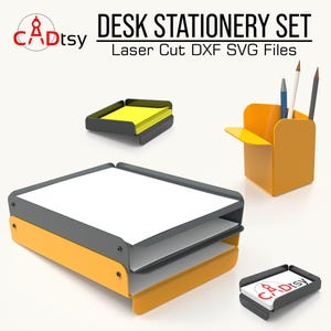 Porte-stylo en métal, jeu de bacs à papier, fichiers DXF pour la découpe plasma CNC. Porte-cartes de visite et pense-bête. Plans PDF de pliage de la tôle