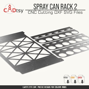 The flat-pack layout of the sheet metal pieces for the stackable spray paint holder, showing the laser cut metal template.