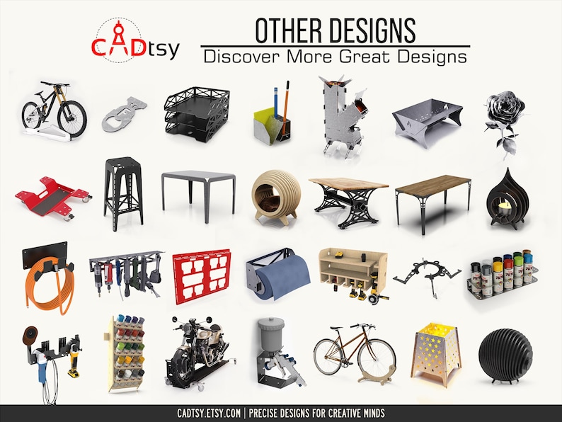 A collage picture featuring other CADtsy designs for plasma, laser, and CNC router cutting that may interest buyers.
