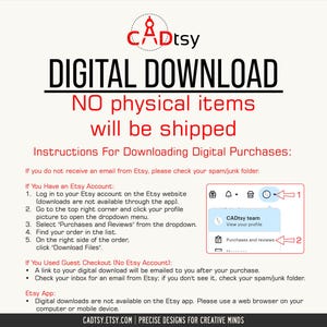 Digital download instructions showing Etsy customers how to access and save their DXF plans via a desktop or mobile browser.