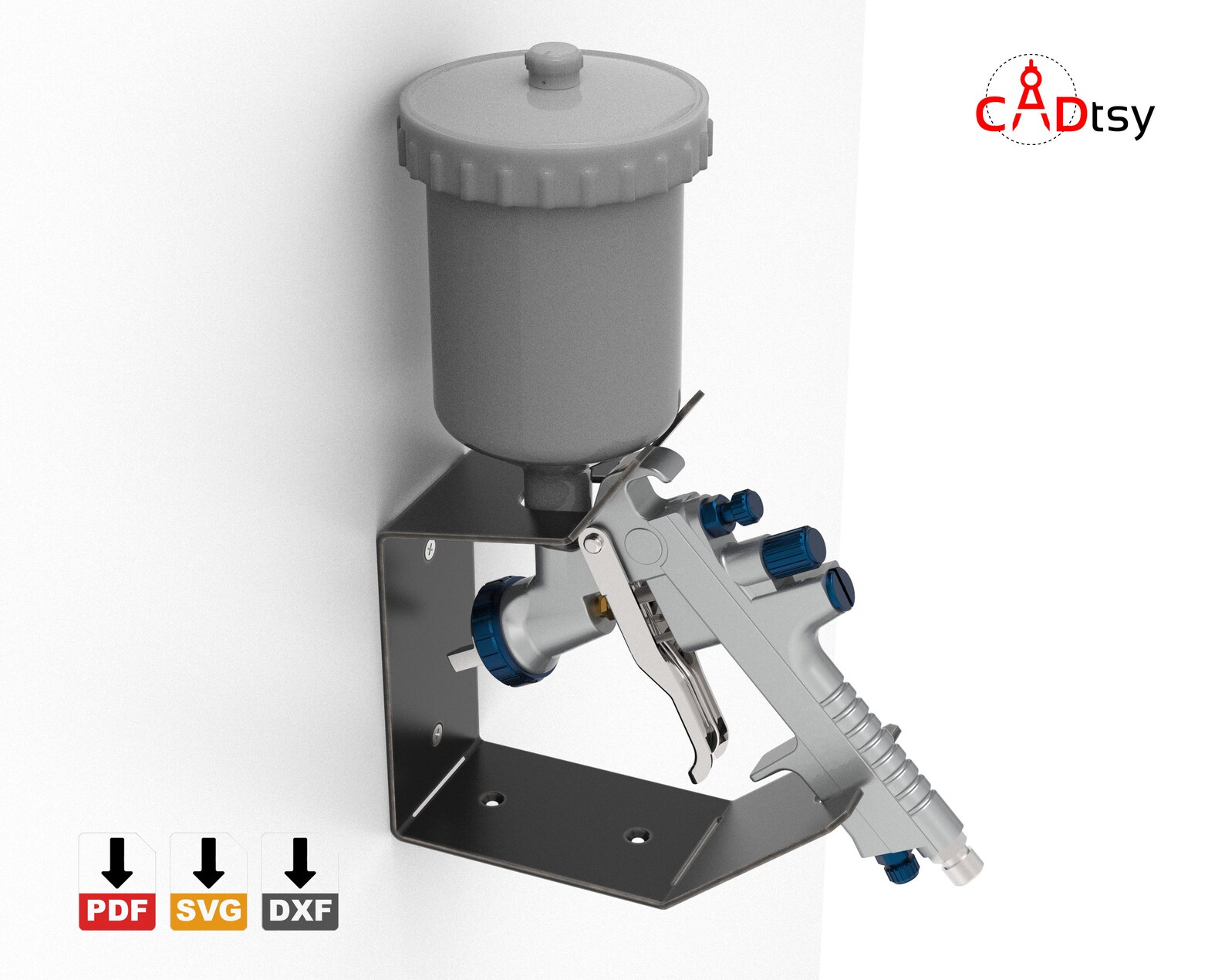 Spray Gun Stand DXF File, Metal Paint Spray Gun Holder Vector CNC Laser