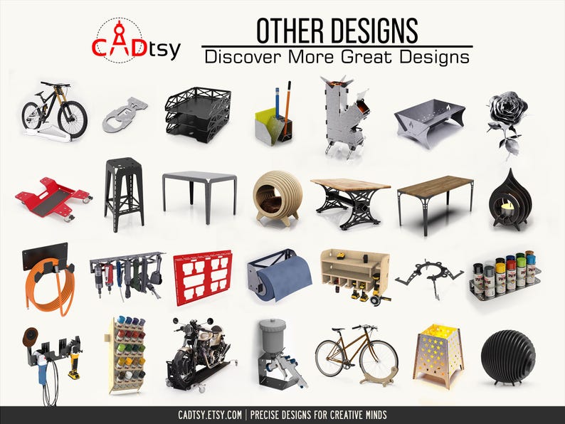 A collage picture featuring other CADtsy designs for plasma, laser, and CNC router cutting that may interest buyers.