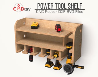 Cordless Power Tool Shelf DXF SVG Files. Drill Holder, Storage CNC Router Cut Pattern. Workshop Garage Organizer