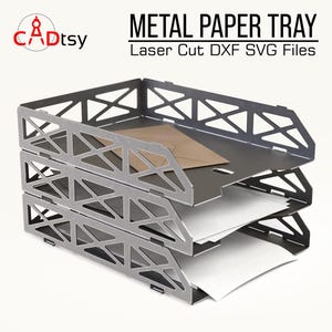 Metall Papierfach DXF SVG-Dateien, Dokument Organizer CNC Laser Plasmen Schnitt Vektormuster. Industriestil (A4 / Letter)