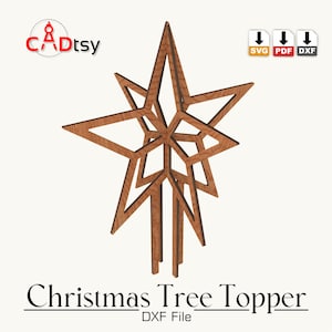 File SVG per taglio laser a forma di stella per la punta dell'albero di Natale, decorazione in legno DXF, download digitale.