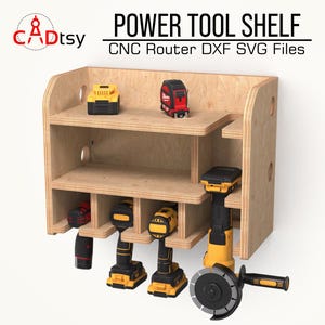 Power Tool Shelf DXF Files - Cordless Drill Organizer CNC Plans - Workshop Storage Garage Organization diy Woodworking SVG