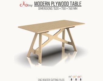 Modern Plywood Table DXF Files for CNC Router, Flat Pack Desk Plans