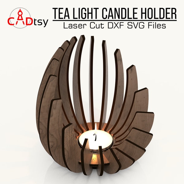 Tea Light Candle Holder Laser cutting SVG File, Vectors for Cricut & Glowforge. Wooden Candlestick Lamp CNC DXF Pattern
