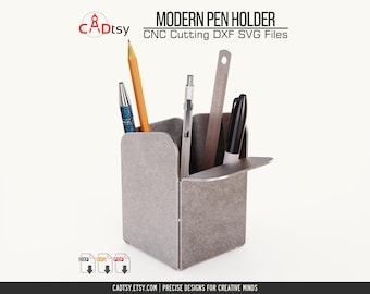 Metal Pen Holder DXF Files for CNC Plasma Cutting, Two-Compartment Desk Organizer
