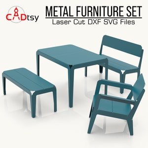 Metall Möbel Set Cnc-Plasmaschneiden DXF-Dateien. Garten Terrasse Tisch, Bank, Stuhl Blechbearbeitung PDF-Pläne