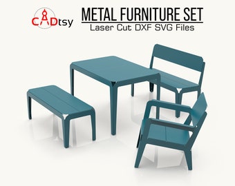 Metal Furniture Set cnc Plasma Cutting DXF Files. Outdoor Garden Patio Table, Bench, Chair Sheet Metal Working PDF Plans