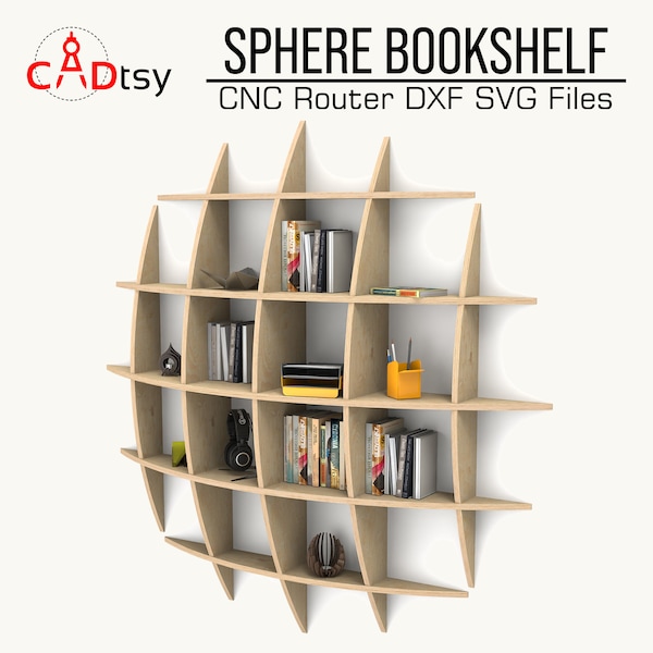 Sphere Bookshelf DXF SVG Files, Parametric Waffle Wall Shelf, CNC Router Cut Vector Pattern