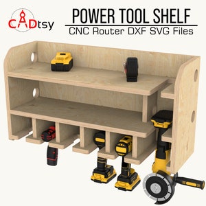 Cordless Power Tool Shelf DXF SVG Files. Drill Holder, Storage CNC Router Cut Pattern. Workshop Garage Organizer