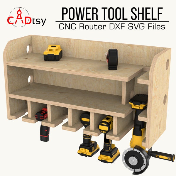 Kabellose Elektrowerkzeug Regal DXF SVG-Dateien. Bohrerhalter, Lagerung CNC-Fräser-Schnittmuster. Werkstatt Werkstatt Organizer