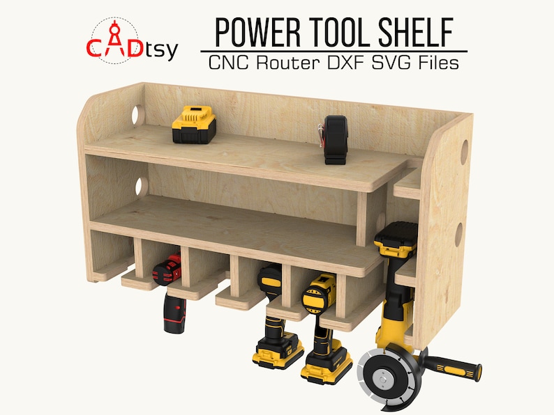 Cordless Power Tool Shelf DXF SVG Files. Drill Holder, Storage CNC Router Cut Pattern.