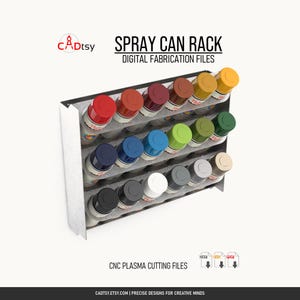 Stackable Spray Can Rack finished-product illustration for CADtsy digital CNC cutting files; no physical item is shipped.