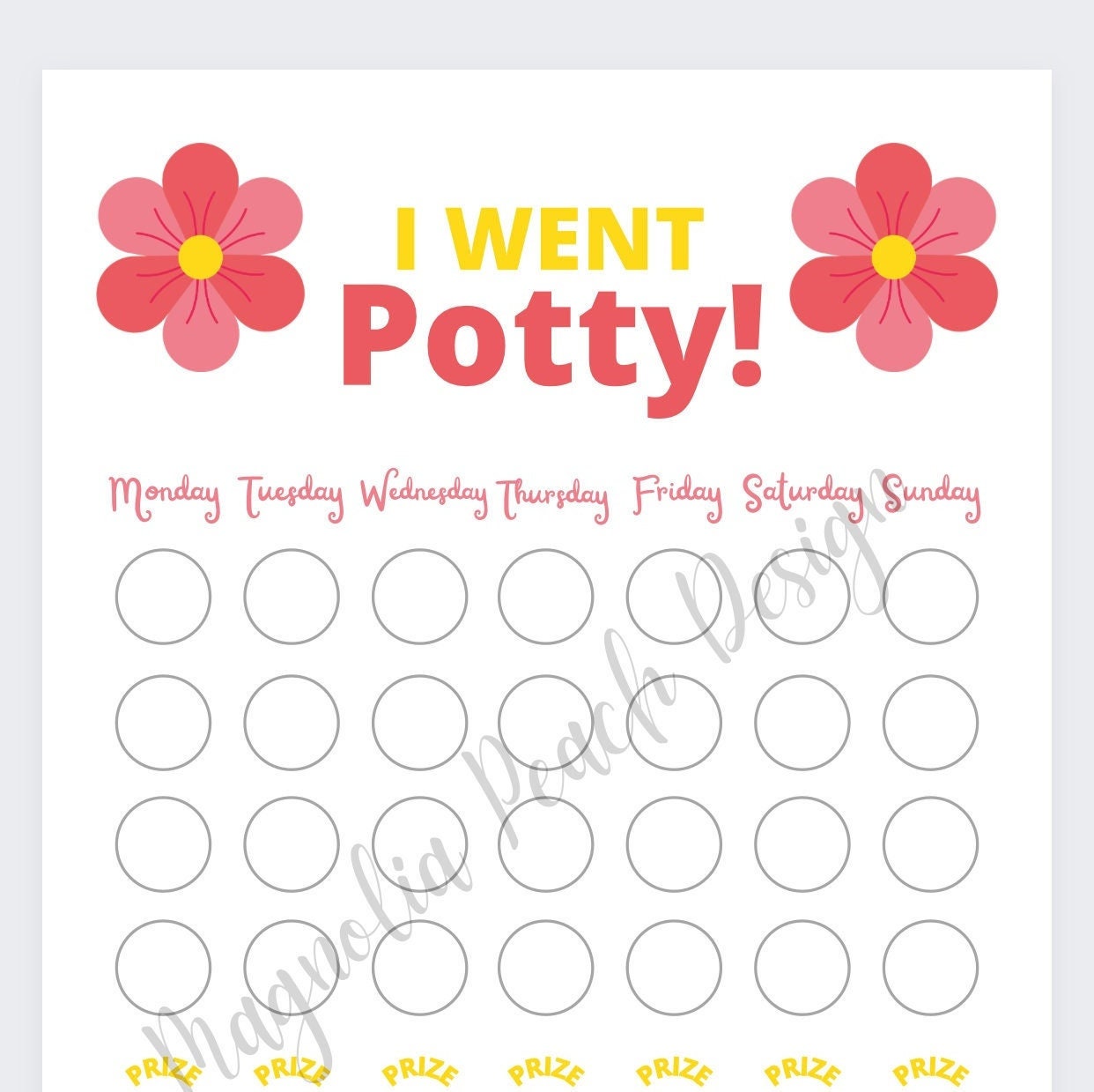 Weekly Flower Potty Chart Potty Training Goal Chart Etsy Singapore