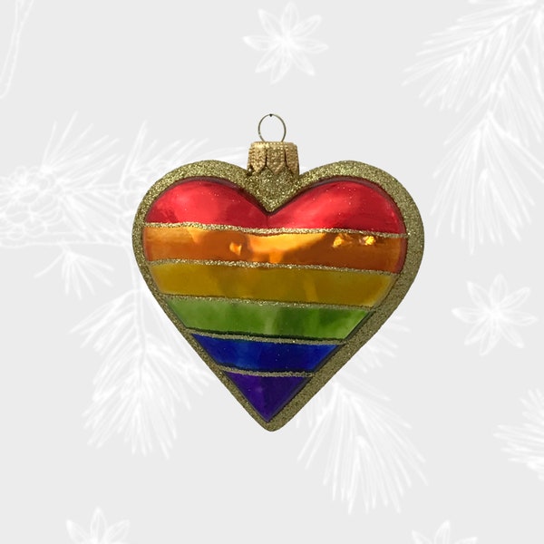 Rainbow Heart, Christmas Ornament, Collectible Bauble, Blown Glass Ornaments, Christmas Tree Ornament Decorations, Handmade,HomeDecoration