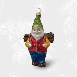 Zwerg mit Reisig, Wichtel, Weihnachtsschmuck, Sammelkugel, mundgeblasene Glasornamente, Weihnachtsbaumschmuck, handgefertigt
