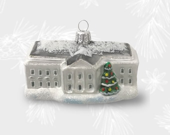 Maison Blanche, Ornement de Noël, Ornements en verre soufflé, Boule de collection, Décorations d’ornement d’arbre de Noël, Fait main