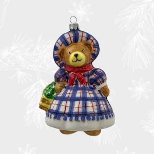 Mrs. Bear, Glass Christmas Ornament, Collectible Bauble, Blown Glass Ornaments, Christmas Tree Ornament Decorations, Handmade In Poland