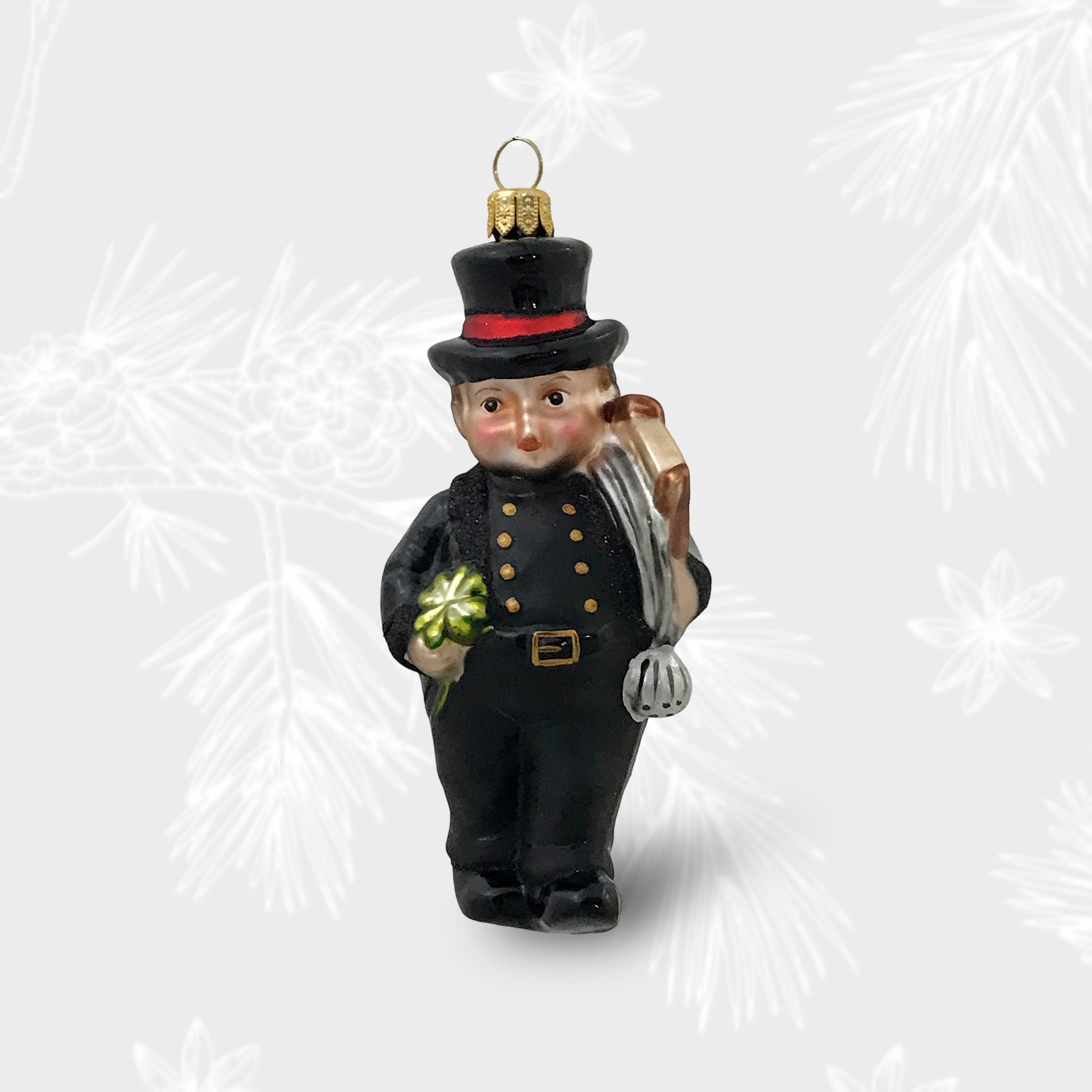 Chimney Sweep with Clover, Christmas Ornament, Blown Glass Ornaments, Collectible Bauble, Christmas Tree Ornament, Handmade, Home Decoration