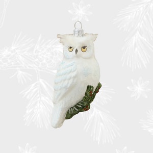 White Owl, Bird, Christmas Ornament, Collectible Bauble, Blown Glass Ornaments, Christmas Tree Ornament Decorations, Hand Painted