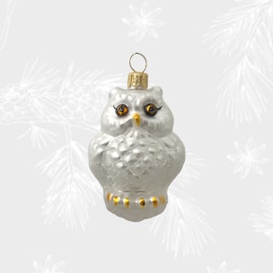 White Owl, Bird, Christmas Ornament, Collectible Bauble, Blown Glass Ornaments, Christmas Tree Ornament Decorations, Hand Painted Ornament