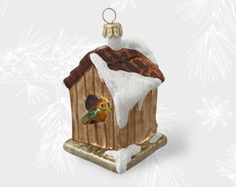 Birdhouse, Christmas Ornament, Collectible Bauble, Blown Glass Ornaments, Christmas Tree Ornament Decorations, Handmade,HomeDecoration