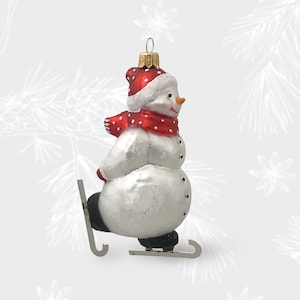 Snowman on ice skates, Christmas Ornament, Collectible Bauble, Blown Glass Ornaments, Christmas Tree Ornament Decoration, Handmade in Poland