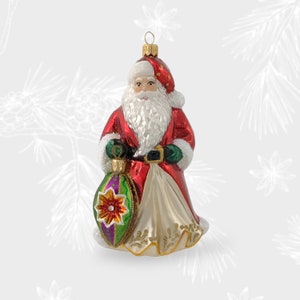 Santa Claus with a bauble, Christmas Ornament, Collectible Bauble, Blown Glass Ornaments, Christmas Tree Ornament Decoration, Handmade Glass