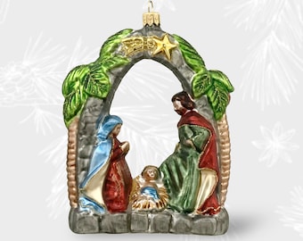 Presepe, ornamento di Natale, pallina da collezione, ornamenti in vetro soffiato, decorazioni per l'albero di Natale, fatto a mano in Polonia