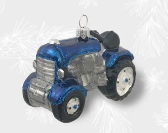 Blue Tractor, Christmas Ornament, Collectible Bauble, Blown Glass Ornaments, Christmas Tree Ornament Decorations, Handmade, Home Decoration