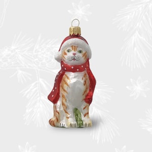 Cat in a hat and scarf, Collectible Bauble, Blown Glass Ornaments, Christmas Tree Ornament Decorations, Handmade in Poland