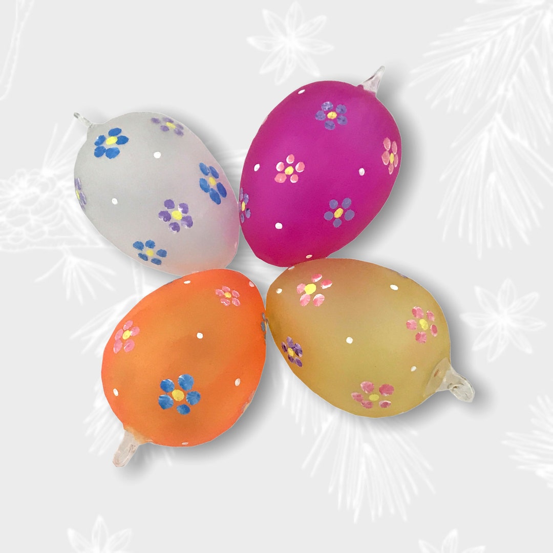 Blown Glass Easter Egg, Handmade Glass Egg, Set of 4 Spring Decoration, Easter Basket Eggs Vivid