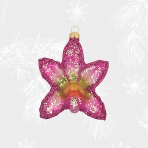 Rosa Orchideenblume, Weihnachtsschmuck, Sammelkugel, mundgeblasene Glasornamente, Weihnachtsbaumschmuck, handgefertigt