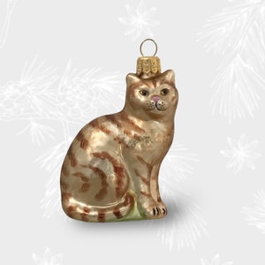 Katze, Katzenornament, Sammlerkugel, mundgeblasene Glasornamente, Christbaumschmuck, handgefertigt in Polen