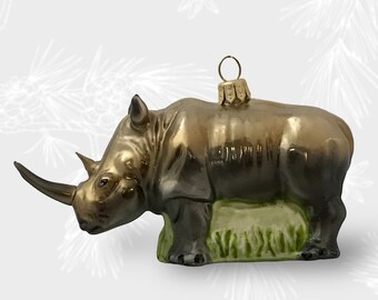 Neushoorn, kerstornament, verzamelbare kerstbal, geblazen glazen ornamenten, kerstboomversieringen, met de hand geschilderd