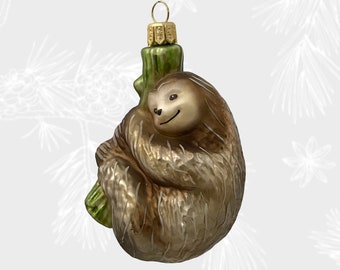 Sloth, Christmas decoration in the shape of an animal, Collectible bauble, Hand-blown glass, Old World Glass Ornament, Handmade in Poland