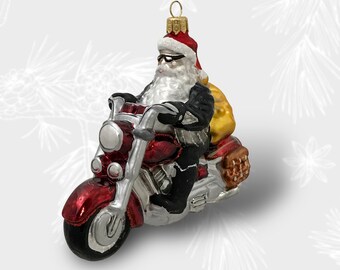 Motorcyclist Santa Claus, Santa on a motorcycle, Christmas Ornament, Collectible Bauble, Santa Claus Rider, Christmas Tree Ornament