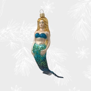 Sirene, Weihnachtsschmuck, Sammlerkugel, mundgeblasene Glasornamente, Weihnachtsbaumschmuck, handgefertigt in Polen